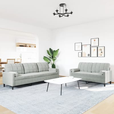 vidaXL - 2-delige - Loungeset - met - kussens - en - bolsters - fluweel - lichtgrijs