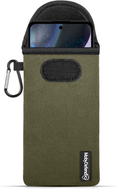 MobyDefend Hoesje - Geschikt voor Motorola Moto G22 - Neopreen Pouch Met Karabijnhaak - Insteek - Riemlus - Groen