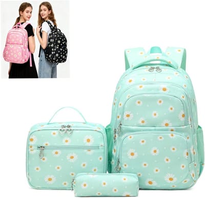 KZQ Kinderrugzak met bloemenprint voor meisjes en jongens basisschool en middelbare school met lunchtas meerdere vakken schooltas groen