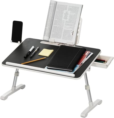 Vouwbare Laptop Bureau met Lade, 22x14.5cm, Verstelbaar Bed Bureau voor Werken, Eten en Spelen, Grijs