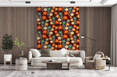 Behang - Fotobehang Retro - Patronen - Bloemen - Jaren 70 - Breedte 165 cm x hoogte 220 cm