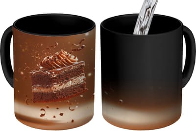 Magische Mok - Foto op Warmte Mokken - Koffiemok - Taart - Chocolade - Eten - Brownie - Magic Mok - Beker - 350 ML - Theemok