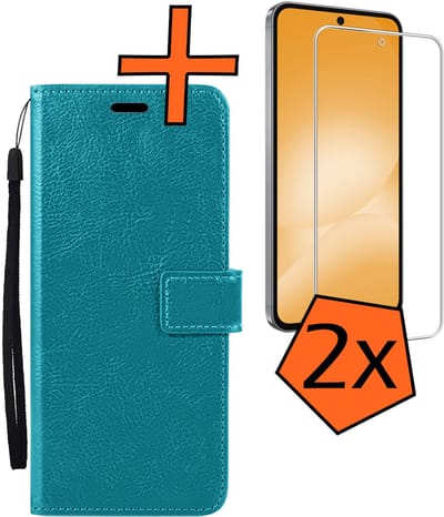 Hoes - Met 2x Screenprotector - Geschikt voor Samsung Galaxy A56 - Luxe Pasjeshouder - Bookcase Portemonee - Flip Case - Kunstleer Book Case - Flipcase Hoes - Book Cover - Walletcase - PortemonneeHoes - Turquoise