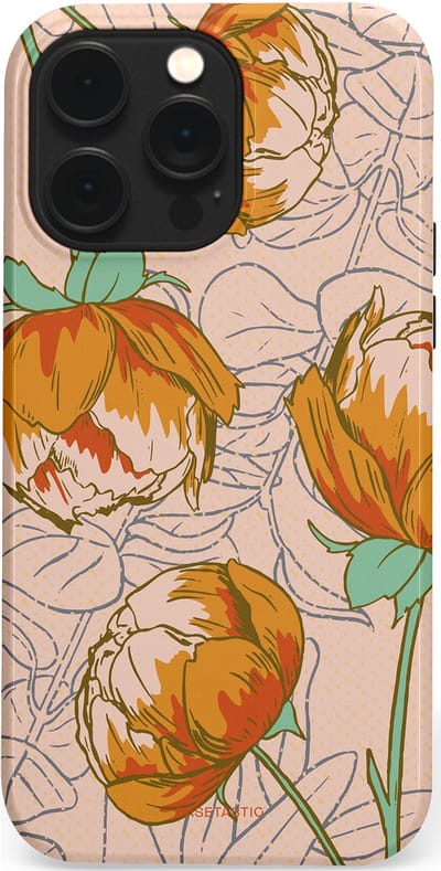 Casetastic hoesje geschikt voor Apple iPhone 14 Pro Max - MagSafe - Dubbellaagse bescherming - Lente pioenroos - Fashion Case - Zand Zilver Okergeel Terracotta