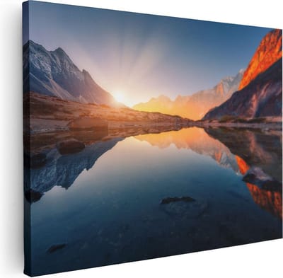 Artaza Canvas Schilderij Zonsondergang - 40x30 cm - Klein - Wanddecoratie Bergen - Muurdecoratie Landschap - Kamer Accessoires Natuur