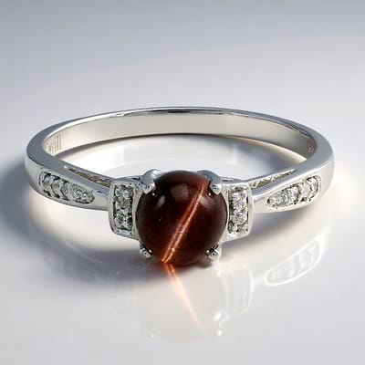 Cavill - Zilveren ring - 925 Sterling Zilver Verguld - 0,88 ct Kattenoog Scapoliet cabochon - 10 briljante zirkonia's - Elegante damesring