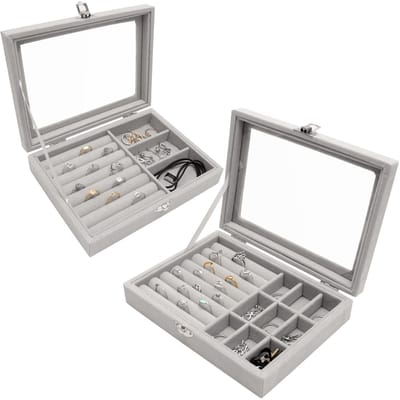 Dailygoods- Sieradenbox Premium - Juwelenkistje - Opbergdoos - Verstelbare Indeling - Transparante Deksel - Zacht Velvet - Juwelendoos