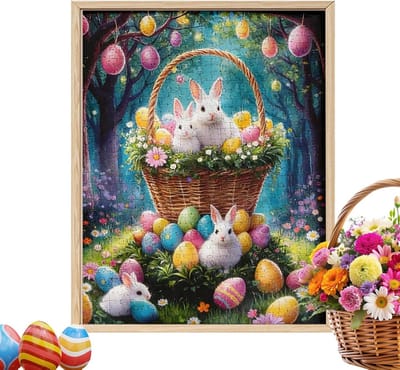 Paashaas Puzzel - Vibrerende Legpuzzel - Familie Activiteit - Rustieke Stijl - 70 x 50 cm - Kleurrijk