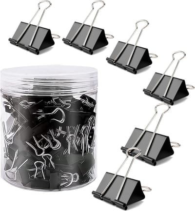 Set van 100 Vouwklemmen 25mm Zwarte Binderclips - Metalen Klemmen voor Kantoor en School, Ideaal voor Documenten en Papieren