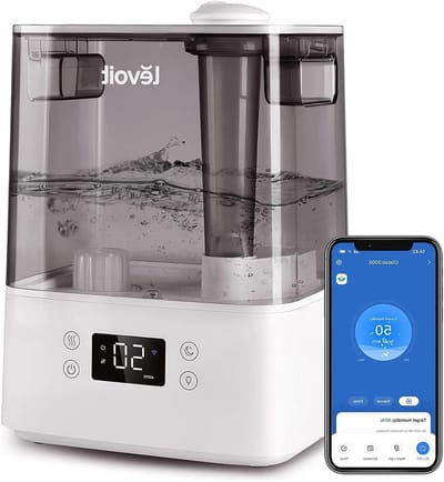 6 Litres Ultrasonische Luchtbevochtiger met WiFi-App en Alexa Bediening - Stille Slaapstand - Tot 60 Uur Gebruiksduur - Kinderkamer, Slaapkamer tot 47 m² - Grijs
