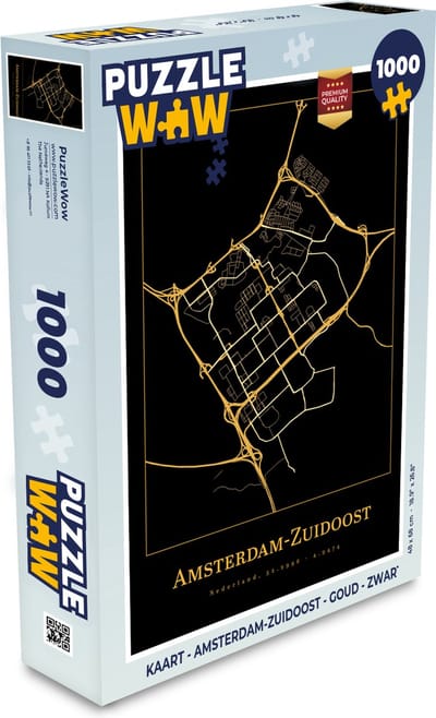 Puzzel Kaart - Amsterdam-Zuidoost - Goud - Zwart - Legpuzzel - Puzzel 1000 stukjes volwassenen