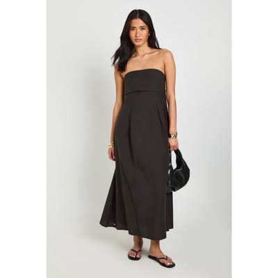boohoo Dames Linnen Bandeau Jurk Met Gesmockte Rug Midaxi Lengte | Zwart | Maat: 36