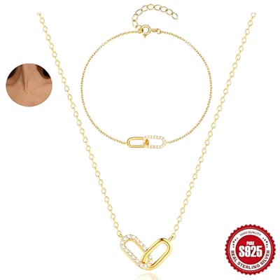 Helin life Ketting en Armband Set -925 zilver sieraden sets dames– Zirkonia – Verstelbaar – Elegante & Tijdloze Sieraden Set – Perfect Cadeau voor Vrouwen-Goud