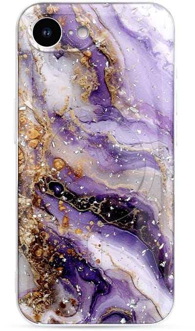 Casemania Hoesje Geschikt voor Apple iPhone 16e - Paars - Marmer Back Cover met Camera Bescherming - Geschikt voor MagSafe