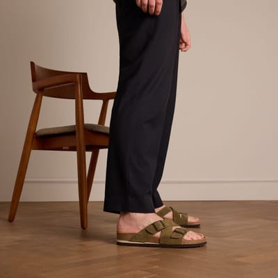Manfield - Heren - Groene suède slippers - Maat 40