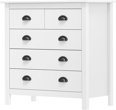 Compact Dressoir - Bijzetkast Ladenkast - Opbergen Kleine Spullen - Massief Grenenhout - 46 x 35 x 80 cm - Wit
