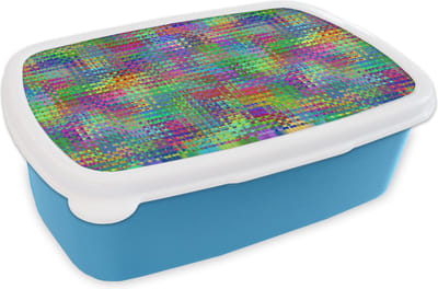 Broodtrommel Blauw - Lunchbox - Brooddoos - Psychedelic - Patronen - Regenboog - 18x12x6 cm - Kinderen - Jongen