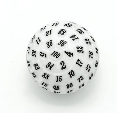Lapi Toys - D100 dobbelsteen - D100 dice - DnD Polydice - 1 stuk - Acryl - Dungeons and Dragons - D&D - Pathfinder - RPG - Wit