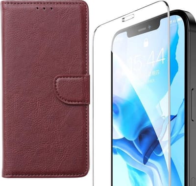 Bookcase Geschikt voor: iPhone 12 Pro Max - Bordeaux - Portemonnee hoesje + 2X Tempered Glas Screenprotector