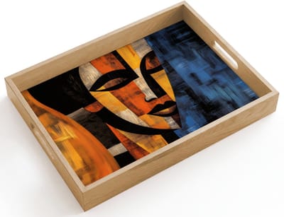 Dienblad hout 40x30 cm - Schootdienblad - Abstract - Portret - Kleurvakken - Borrelplank rechthoek - Plateau dienbladen