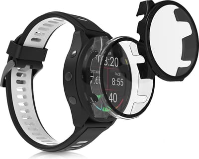 kwmobile 2x cover geschikt voor Garmin 18mm Forerunner 265S - Fitnesstracker cover van gehard glas en kunststof frame set zwart / transparant