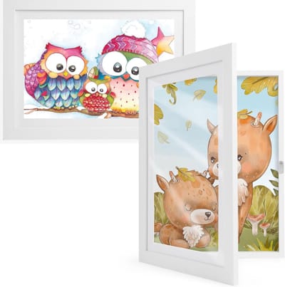TIM® Wissellijst Kindertekening - Fotolijst - Set van 2 - Luxe fotolijst voor kindertekeningen - Kunstlijst - Wissellijst – Tekeningen – A4 - Wit- ‎33cmx 24cm x 3cm; 1.6 kg