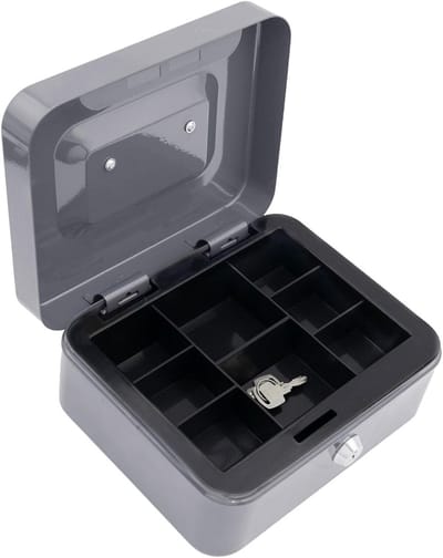Spaarpot met teller - Geldkist muntjes - Doelen bereiken - Afsluitbaar metalen frame - 117L x 94B cm - Grijs