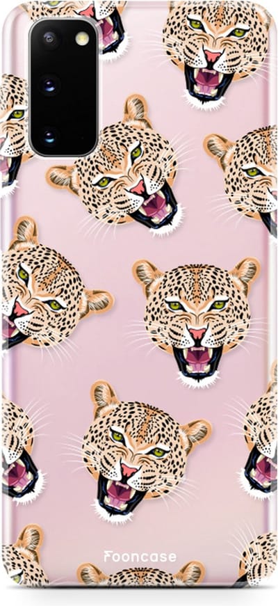 Fooncase Hoesje Geschikt voor Samsung Galaxy S20 - Shockproof Case - Back Cover / Soft Case - Cheeky Leopard / Luipaard hoofden