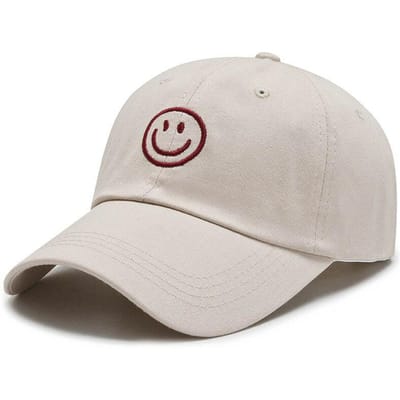 Vier Jaargetijden Pet, Polyester Katoen Geborduurd Smiley, Les Bial Baseballpet, Zonwerend Ademend Hoed Adjustable beige