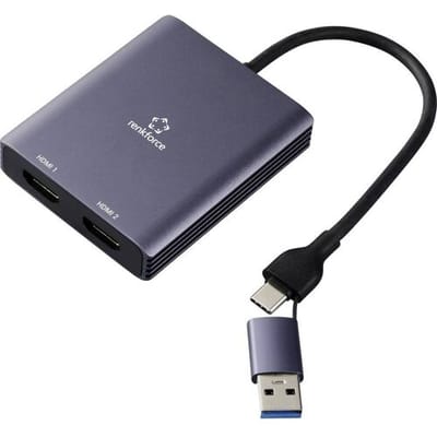 Renkforce RF-6418198 USB-C / HDMI Adapter [1x USB-A, USB-C - 2x HDMI] Grijs 4K UHD 15 cm