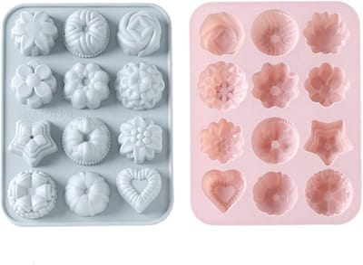 Siliconen Cakevormen Set - 12-Caviteiten Voor Taarten, Koekjes, Chocolade & IJsblokjes - Hittebestendig en Makkelijk Schoon Te Maken