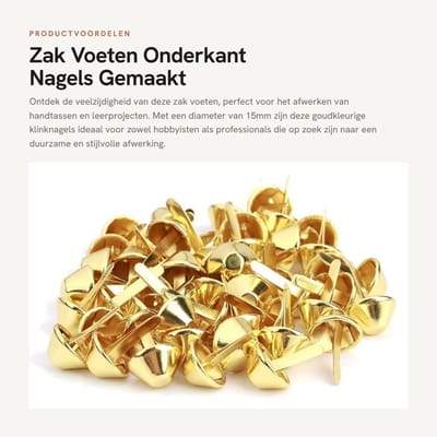 Dailygoods- Klinknagels 50 Stuks - Voeten 15mm - Goud/Messing/Nikkel/Zwart - Hoogwaardige IJzer - Duurzaam - Decoratie voor Handtas - Zakvoeten