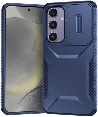 Samsung Galaxy S24 FE Hoesje Camera Slider Back Cover Schokbestendig Blauw