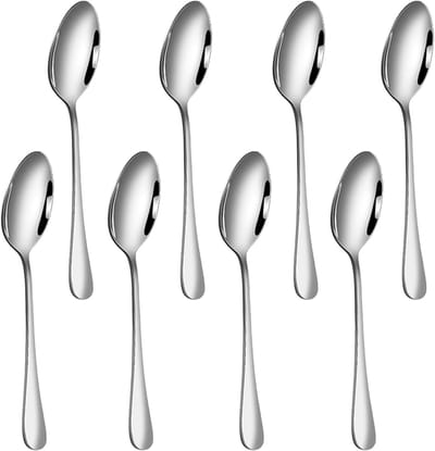 Set van 8 RVS Dessertlepels - 17 cm Tafellepels voor Voedsel, Perfect voor Taart, Koffie en Desserts