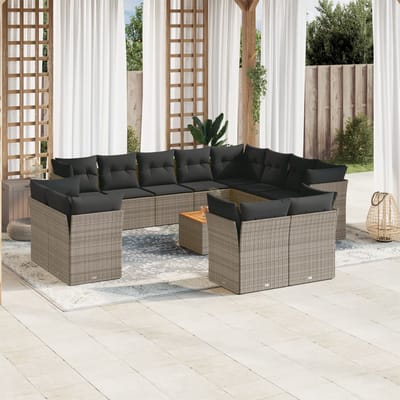vidaXL - 13-delige - Loungeset - met - kussens - poly - rattan - grijs