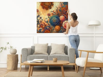 Olieverf dikke dames schilderij | Levendige momenten: weelderige dames vastgelegd in prachtige olieverf | Kunst - 40x40 centimeter op Canvas | Foto op Canvas