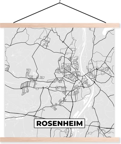Posterhanger incl. Poster 40x40 cm - Schoolplaat - Duitsland - Stadskaart - Plattegrond - Kaart - Rosenheim - Textielposter - Blanke latten - Stadskaart