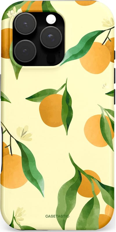 Casetastic hoesje geschikt voor Apple iPhone 16 Pro - MagSafe - Dubbellaagse bescherming - Bladrijke Sinaasappel - Fashion Case - Crème Olijfgroen Okergeel