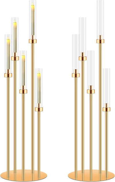 Set van 2 Goudkleurige Kroonluchter Tafelstandaards - 108 cm Hoog - Kaarsenstandaards voor Bruiloft & Feestdecoratie