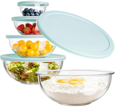 Dailygoods- Mengkommen Set van 5 - Hoog Borosilicaat - Luchtdicht - BPA-vrij - Antislip - Stapelbaar - Max. Temperatuur -20 °C tot 560 °C - Opslagkommen