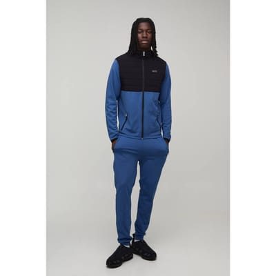 Heren Active Gequilt Regular Fit Trainingspak | Steel | Size XS