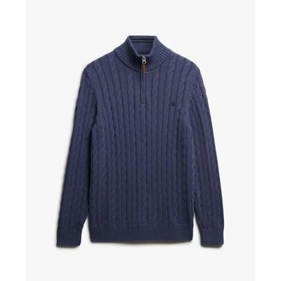 Superdry - Biologisch Katoenen Klassieke Kabel Halve Rits Trui - Heren - Sweaters