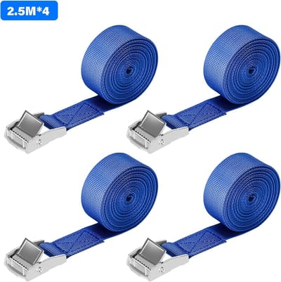 Candala Spanbanden, 4 stuks, 2,5 m, sjorbanden met ratel, belastbaar tot 250 kg