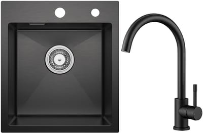 CECIPA max Spoelbak Antraciet 40x45CM - Spoelbakken met Kraangat - Spoelbak Keuken Met Keukenkraan - Spoelbakken Keuken - Wasbak Keuken - RVS