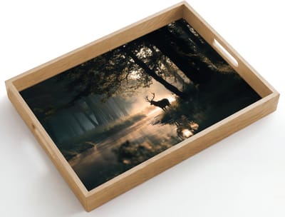 Dienblad hout 50x35 cm - Schootdienblad - Hert - Bosbeek - Mystiek - Borrelplank rechthoek - Plateau dienbladen
