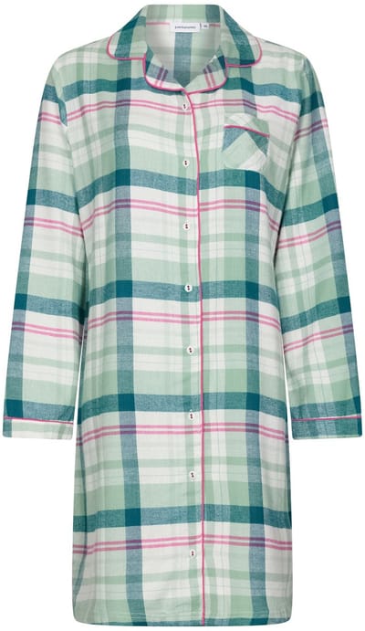 Pastunette - Flannel Check - Nachthemd - Doorknoop - Groen/Wit/Roze - Flanel - Maat 38