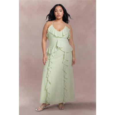 boohoo Dames Plus Halter Ruches Maxi Jurk | Verstandig | Maat: 44