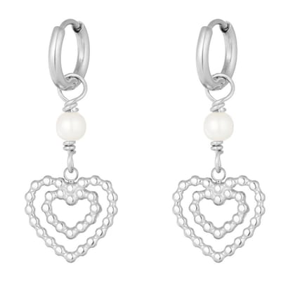 Joy Ibiza - hartje bedel oorbellen - oorringen met hartje hanger - wit pareltje - klap scharnier - ear party boho - bohemian style - stainless steel