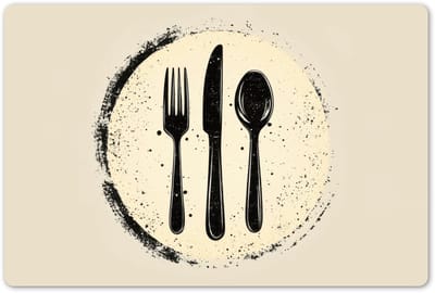 Placemats 45x30 cm - Placemat kunststof - 1 stuk - Zwart - Bestek - Rondje - Borden onderleggers - Decoratie voor op tafel - Keuken tafeldecoratie accessoires - Vinyl onderlegger - Tafelversiering