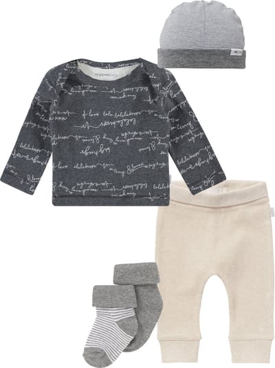 Noppies set(5delig) Oatmeal broekje met grijs shirt, mutsje en 2 paar sokjes - Maat 50